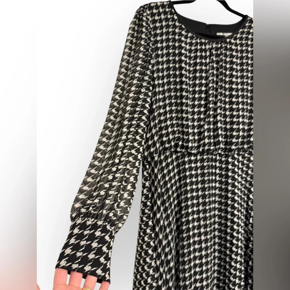 KARL LAGERFELD PARIS Houndstooth Belted Fit & Flare Dress, Size 14 - Picture 8 of 16